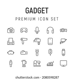 Stroke vector gadget line icons. Pixel perfect signs isolated on a white background. Minimal gadget pictograms in trendy outline style.