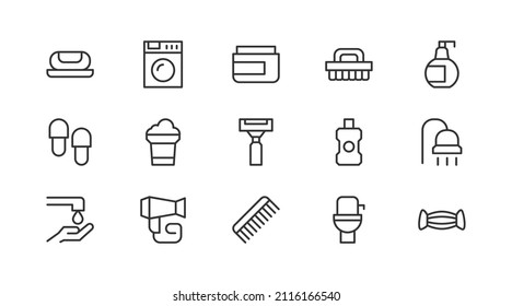 Stroke vector hygiene  line icons. Pixel perfect signs isolated on a white background. Minimal hygiene  pictograms in trendy outline style.