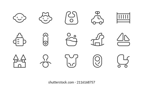 Stroke vector kid  line icons. Pixel perfect signs isolated on a white background. Minimal kid  pictograms in trendy outline style.