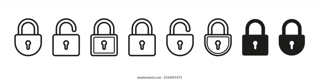 Stroke vector lock line icons, vector 10 eps.