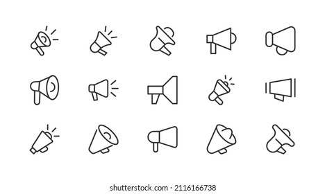 Stroke vector megaphone  line icons. Pixel perfect signs isolated on a white background. Minimal megaphone  pictograms in trendy outline style.