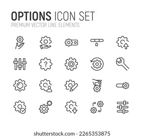 Stroke vector options line icons. Pixel perfect signs isolated on a white background. Minimal options pictograms in trendy outline style.