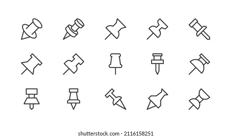 Stroke vector pin  line icons. Pixel perfect signs isolated on a white background. Minimal pin  pictograms in trendy outline style.