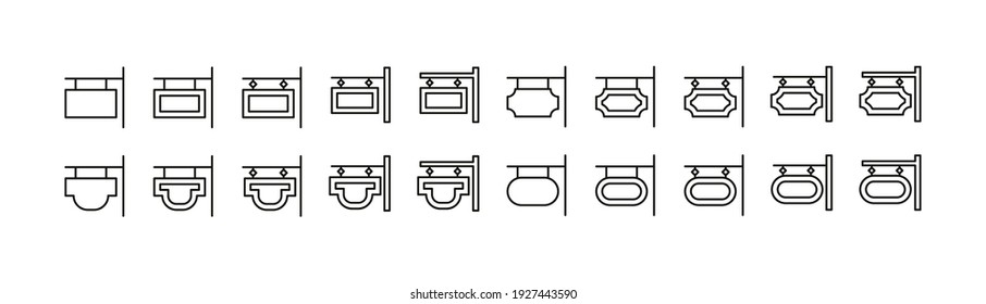 Stroke vector signboard line icons. Pixel perfect signs isolated on a white background. Signboard pictograms in trendy outline style.