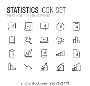 Stroke vector statistics line icons. Pixel perfect signs isolated on a white background. Minimal statistics pictograms in trendy outline style.