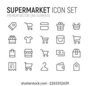 Stroke vector supermarket line icons. Pixel perfect signs isolated on a white background. Minimal supermarket pictograms in trendy outline style.