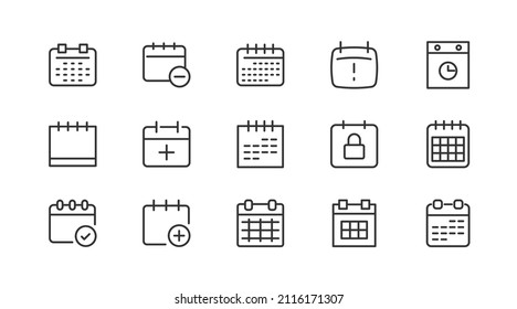 Stroke vector timetable  line icons. Pixel perfect signs isolated on a white background. Minimal timetable  pictograms in trendy outline style.