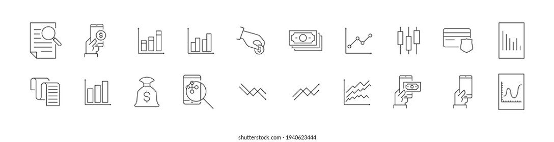 Stroke vector trading line icons. Pixel perfect signs isolated on a white background. Trading pictograms in trendy outline style.