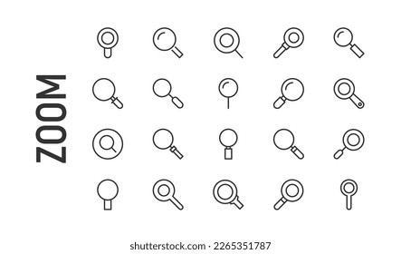 Stroke vector zoom line icons. Pixel perfect signs isolated on a white background. Minimal zoom pictograms in trendy outline style.