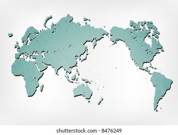 Stroked world map illustration with nation borders on a gradient background with a simple shadow.