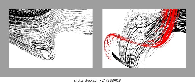 Strokes of black paint on a white background. Set of two templates. Graffiti element. Design template for the design of banners, posters, booklets, covers, magazines. EPS 10