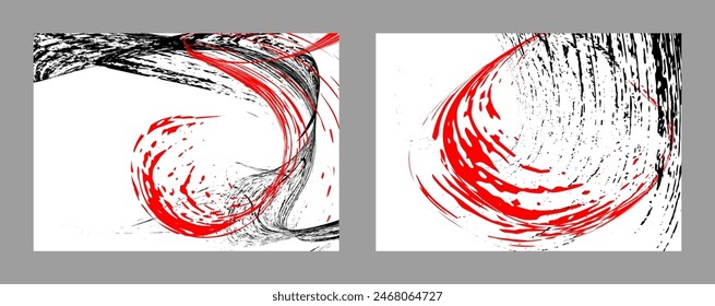 Strokes of black and red paint on a white background. Set of two templates. Graffiti element. Design template for the design of banners, posters, booklets, covers, magazines. EPS 10