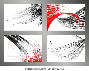 Strokes of black and red paint on a white background. Set of 4 templates. Graffiti element. Design template for the design of banners, posters, booklets, covers, magazines. EPS 10