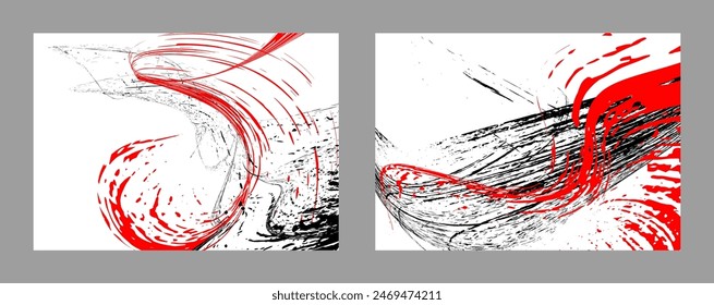Strokes of black and red paint on a white background. Set of two templates. Graffiti element. Design template for the design of banners, posters, booklets, covers, magazines. EPS 10