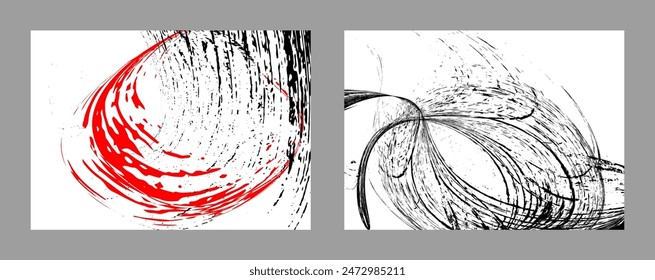 Strokes of black and red paint on a white background. Set of two templates. Graffiti element. Design template for the design of banners, posters, booklets, covers, magazines. EPS 10