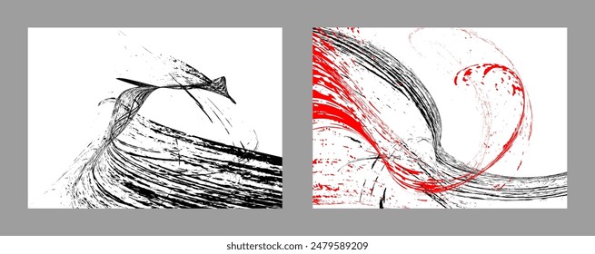 Strokes of black and red paint on a white background. Set of two templates. Graffiti element. Design template for the design of banners, posters, booklets, covers, magazines. EPS 10
