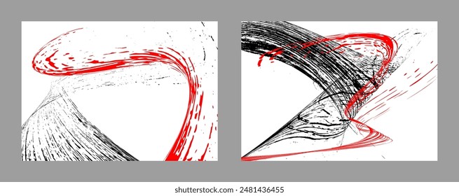 Strokes of black and red paint on a white background. Set of two templates. Graffiti element. Design template for the design of banners, posters, booklets, covers, magazines. EPS 10