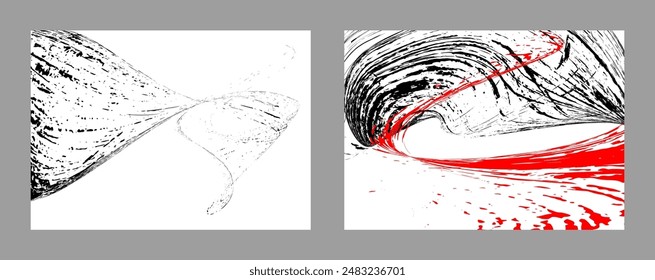 Strokes of black and red paint on a white background. Set of two templates. Graffiti element. Design template for the design of banners, posters, booklets, covers, magazines. EPS 10