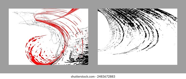 Trazos de pintura negra y roja sobre fondo blanco. Conjunto de dos Plantillas. Elemento de graffiti. Plantilla de diseño para el diseño de Anuncios, carteles, folletos, portadas, revistas. EPS 10