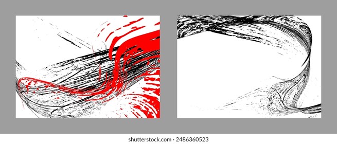 Trazos de pintura negra y roja sobre fondo blanco. Conjunto de dos Plantillas. Elemento de graffiti. Plantilla de diseño para el diseño de Anuncios, carteles, folletos, portadas, revistas. EPS 10
