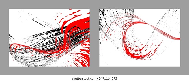 Strokes of black and red paint on a white background. Set of two templates. Graffiti element. Design template for the design of banners, posters, booklets, covers, magazines. EPS 10