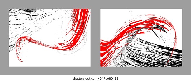 Strokes of black and red paint on a white background. Set of two templates. Graffiti element. Design template for the design of banners, posters, booklets, covers, magazines. EPS 10