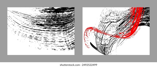 Strokes of black and red paint on a white background. Set of two templates. Graffiti element. Design template for the design of banners, posters, booklets, covers, magazines. EPS 10