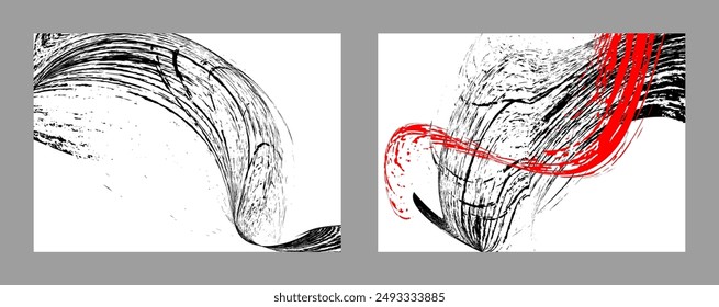 Strokes of black and red paint on a white background. Set of two templates. Graffiti element. Design template for the design of banners, posters, booklets, covers, magazines. EPS 10