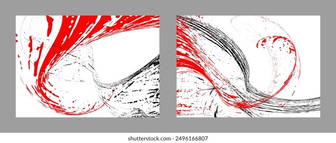 Strokes of black and red paint on a white background. Set of two templates. Graffiti element. Design template for the design of banners, posters, booklets, covers, magazines. EPS 10