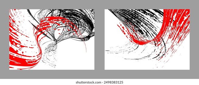 Strokes of black and red paint on a white background. Set of two templates. Graffiti element. Design template for the design of banners, posters, booklets, covers, magazines. EPS 10