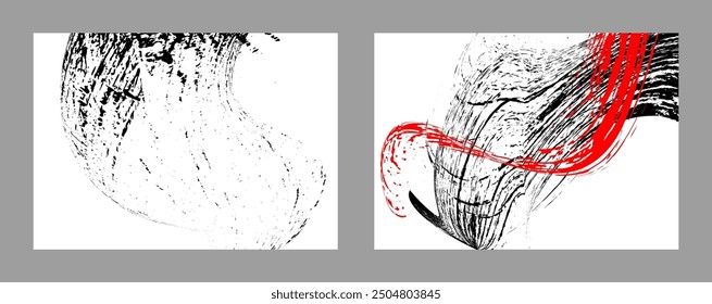 Strokes of black and red paint on a white background. Set of two templates. Graffiti element. Design template for the design of banners, posters, booklets, covers, magazines. EPS 10