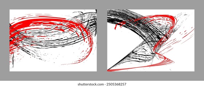 Strokes of black and red paint on a white background. Set of two templates. Graffiti element. Design template for the design of banners, posters, booklets, covers, magazines. EPS 10