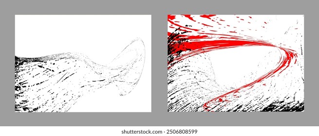 Strokes of black and red paint on a white background. Set of two templates. Graffiti element. Design template for the design of banners, posters, booklets, covers, magazines. EPS 10