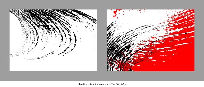 Traços de tinta preta e vermelha sobre um fundo branco. Conjunto de dois modelos. Elemento de grafite. Modelo de design para o design de banners, cartazes, livretos, capas, revistas. EPS 10