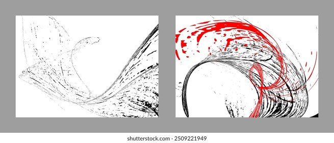 Strokes of black and red paint on a white background. Set of two templates. Graffiti element. Design template for the design of banners, posters, booklets, covers, magazines. EPS 10