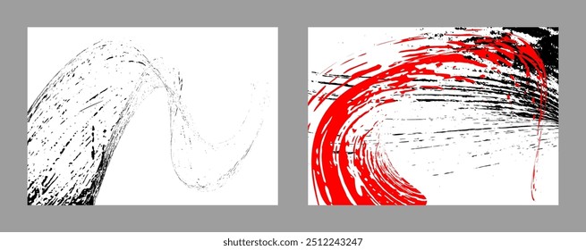 Strokes of black and red paint on a white background. Set of two templates. Graffiti element. Design template for the design of banners, posters, booklets, covers, magazines. EPS 10