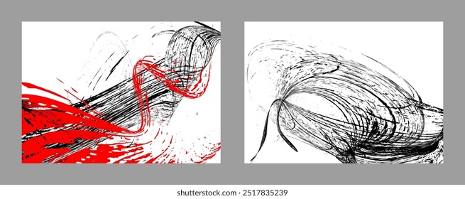 Strokes of black and red paint on a white background. Set of two templates. Graffiti element. Design template for the design of banners, posters, booklets, covers, magazines. EPS 10