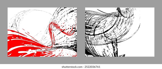 Strokes of black and red paint on a white background. Set of two templates. Graffiti element. Design template for the design of banners, posters, booklets, covers, magazines. EPS 10