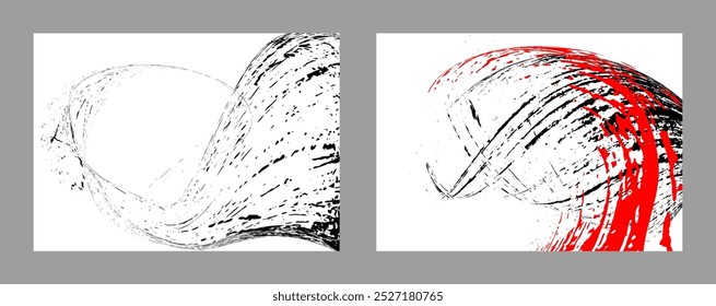 Traços de tinta preta e vermelha sobre um fundo branco. Conjunto de dois modelos. Elemento de grafite. Modelo de design para o design de banners, cartazes, livretos, capas, revistas. EPS 10