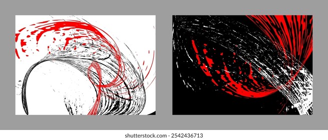 Trazos de pintura negra y roja sobre un fondo blanco. Conjunto de dos Plantillas. Elemento de graffiti. Plantilla de diseño para el diseño de Anuncios, carteles, folletos, portadas, revistas