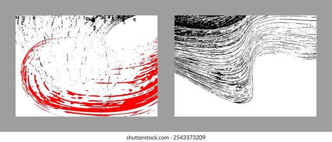 Strokes of black and red paint on a white background. Set of two templates. Graffiti element. Design template for the design of banners, posters, booklets, covers, magazines