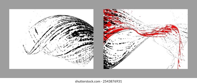 Strokes of black and red paint on a white background. Set of two templates. Graffiti element. Design template for the design of banners, posters, booklets, covers, magazines