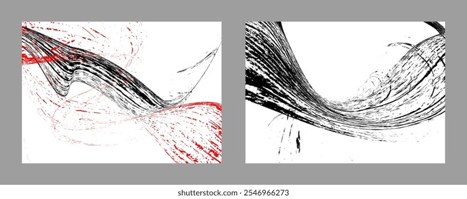 Strokes of black and red paint on a white background. Set of two templates. Graffiti element. Design template for the design of banners, posters, booklets, covers, magazines. EPS 10