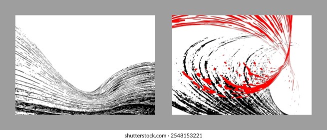 Traços de tinta preta e vermelha sobre um fundo branco. Conjunto de dois modelos. Elemento de grafite. Modelo de design para o design de banners, cartazes, livretos, capas, revistas. EPS 10