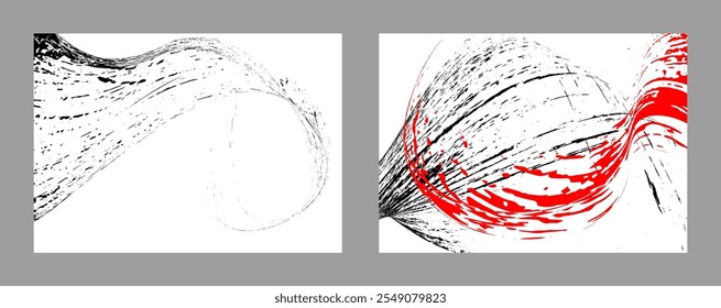 Strokes of black and red paint on a white background. Set of two templates. Graffiti element. Design template for the design of banners, posters, booklets, covers, magazines. EPS 10