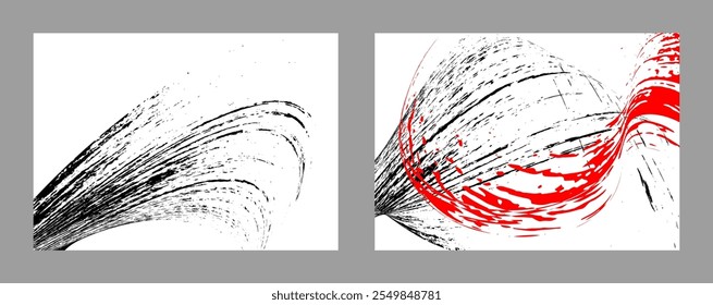 Strokes of black and red paint on a white background. Set of two templates. Graffiti element. Design template for the design of banners, posters, booklets, covers, magazines. EPS 10