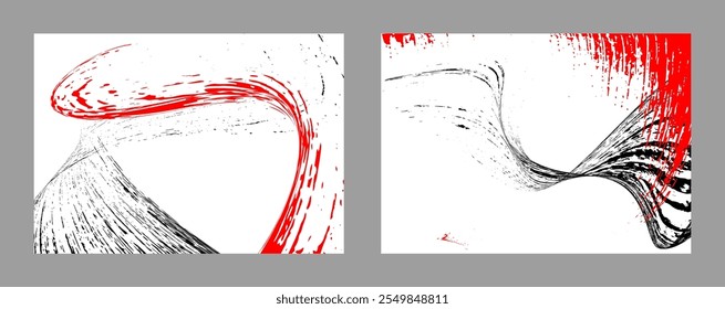 Strokes of black and red paint on a white background. Set of two templates. Graffiti element. Design template for the design of banners, posters, booklets, covers, magazines. EPS 10