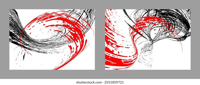 Strokes of black and red paint on a white background. Set of two templates. Graffiti element. Design template for the design of banners, posters, booklets, covers, magazines. EPS 10