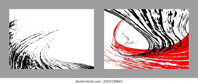 Strokes of black and red paint on a white background. Set of two templates. Graffiti element. Design template for the design of banners, posters, booklets, covers, magazines. EPS 10