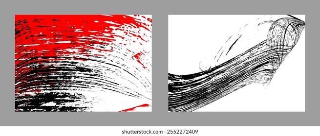 Strokes of black and red paint on a white background. Set of two templates. Graffiti element. Design template for the design of banners, posters, booklets, covers, magazines. EPS 10